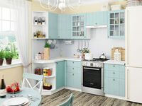 Небольшая угловая кухня в голубом и белом цвете Рязань